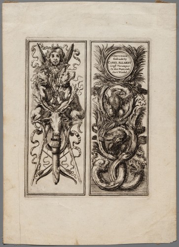 Ornamentprent. Ornementi o grottesche di Stef. della Bella. Titelblad (Nederlandse kopie).